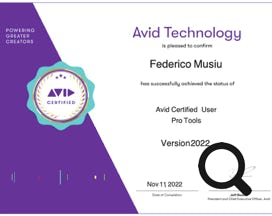 avid certified user Pro Tools